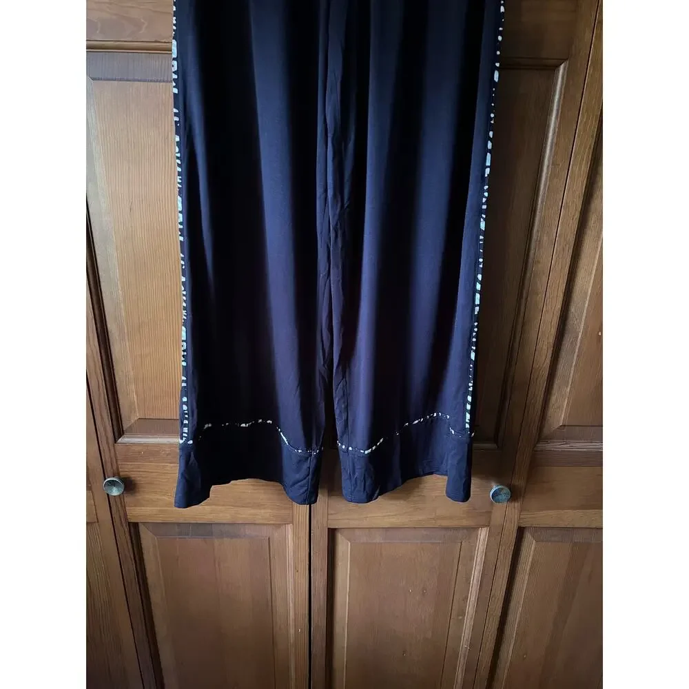 Donna Karan Sleepwear Women's Wide Leg Cheetah Trim Pajama Pants Black Size S